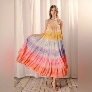 Impeccable Pig Colorful Tie-Dye Maxi Dress Small